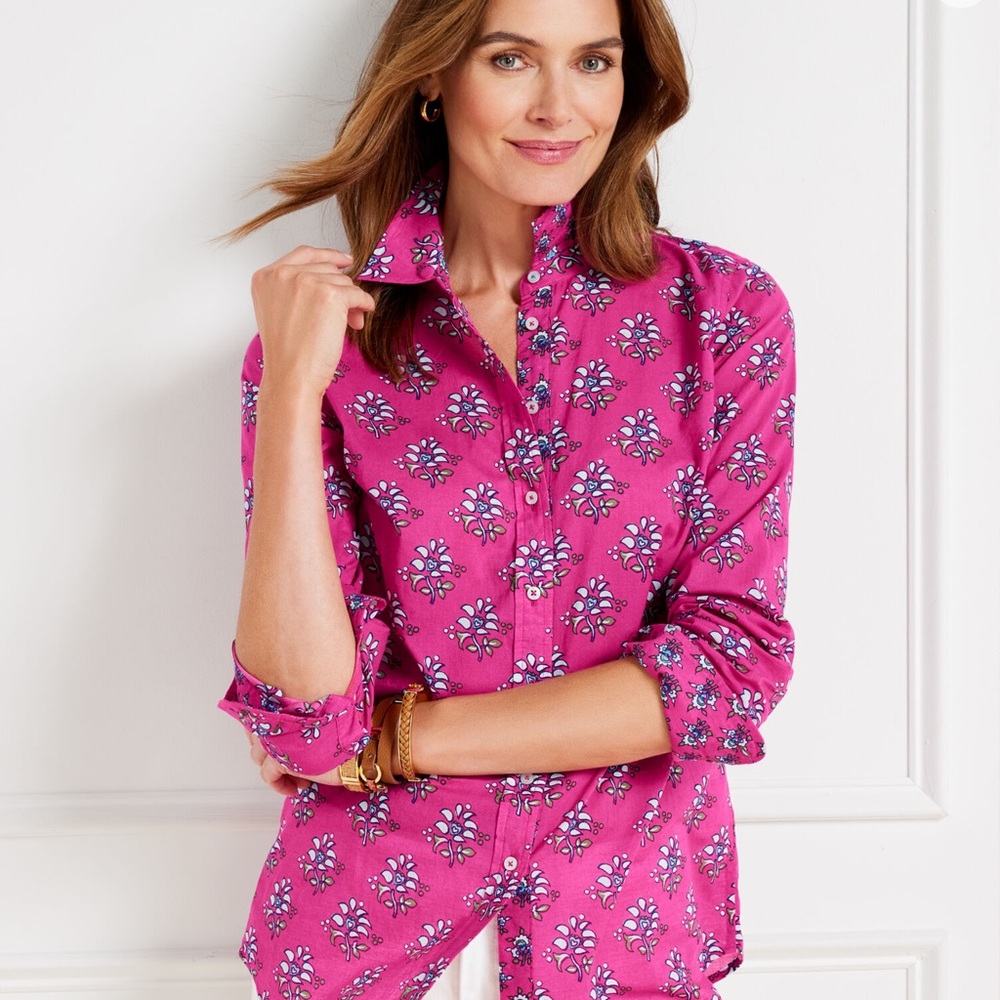 Talbots Pink Floral Button-Up Shirt SZ-Large